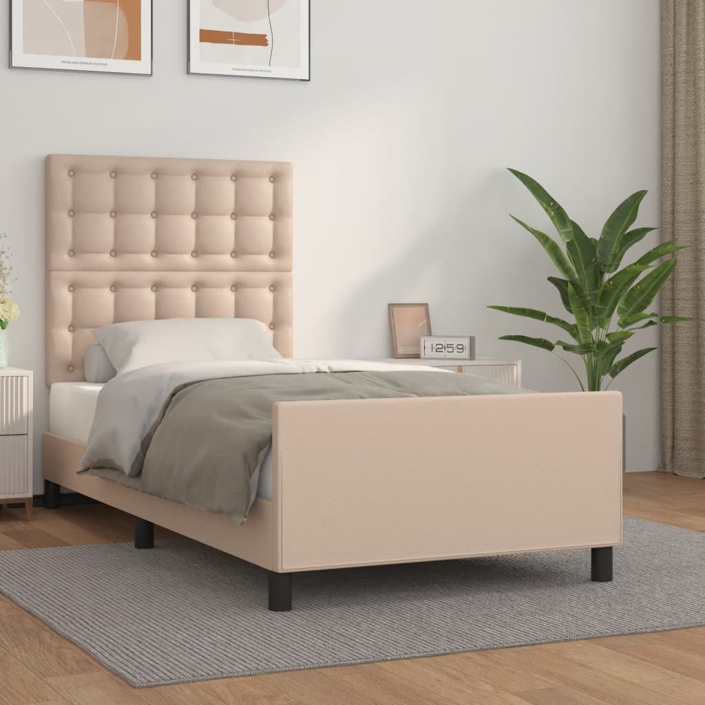 Bedframe met hoofdbord kunstleer cappucinnokleurig 80x200 cm – afbeelding 1