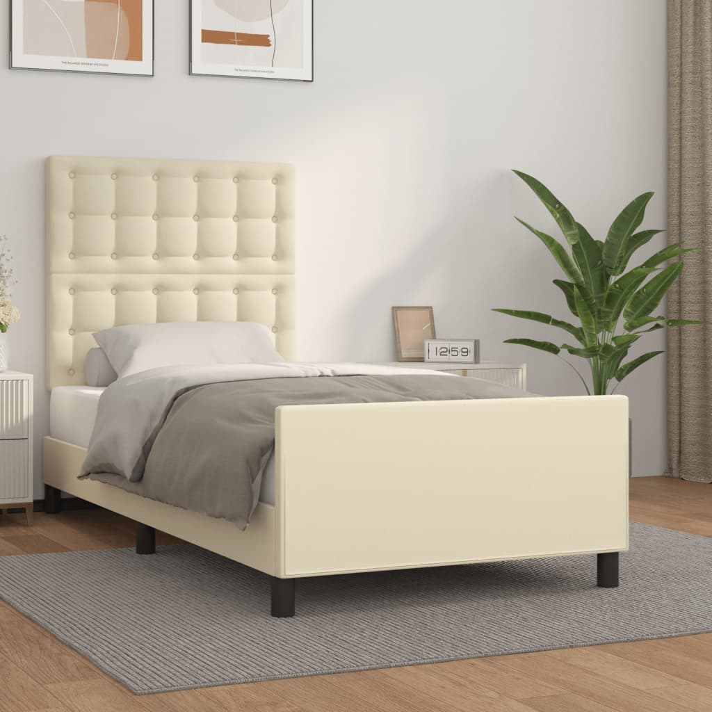 Bedframe met hoofdbord kunstleer crèmekleurig 90x190 cm – afbeelding 1