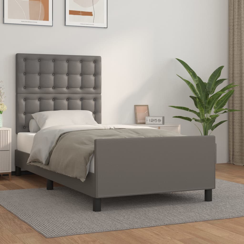 Bedframe met hoofdbord kunstleer grijs 90x190 cm – afbeelding 1
