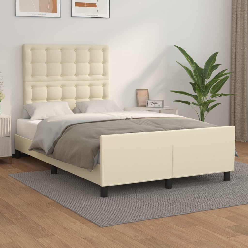 Bedframe met hoofdbord kunstleer crèmekleurig 120x200 cm – afbeelding 1