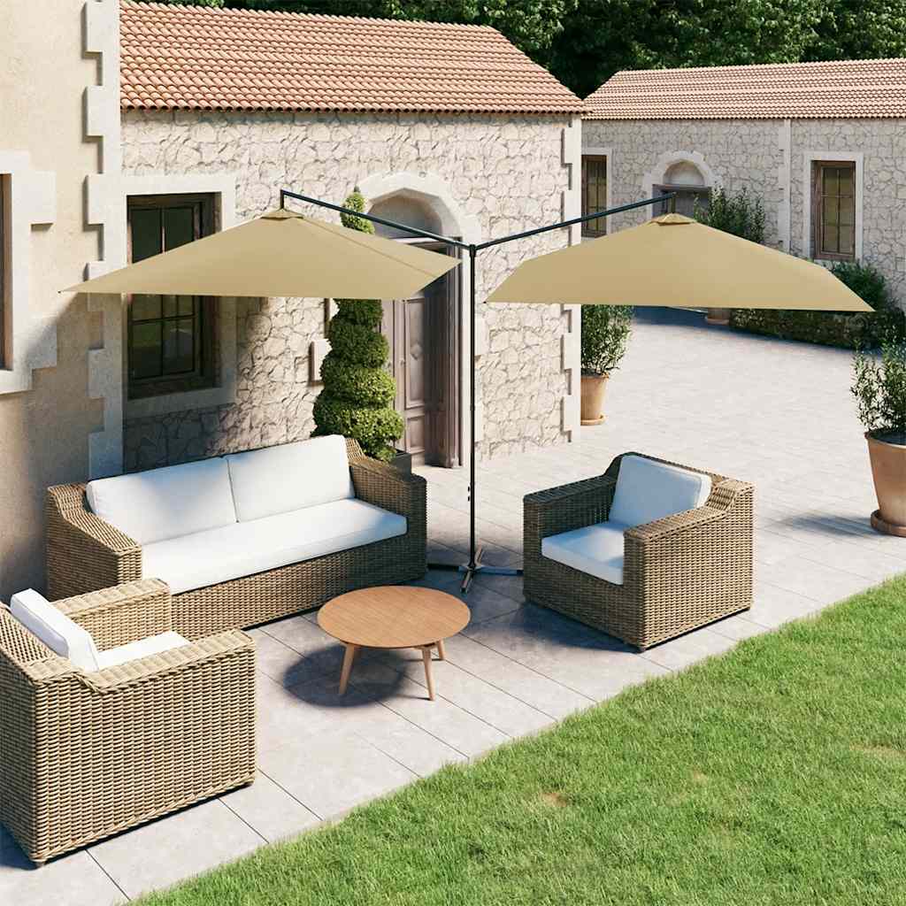 Parasol dubbel met stalen paal 600x300 cm taupe – afbeelding 1