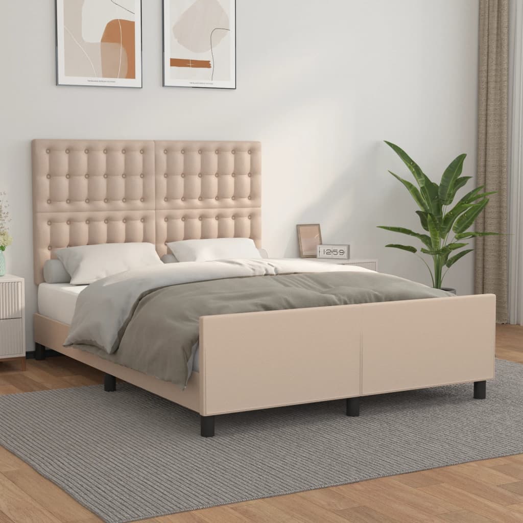 Bedframe met hoofdbord kunstleer cappuccinokleurig 140x200 cm – afbeelding 1