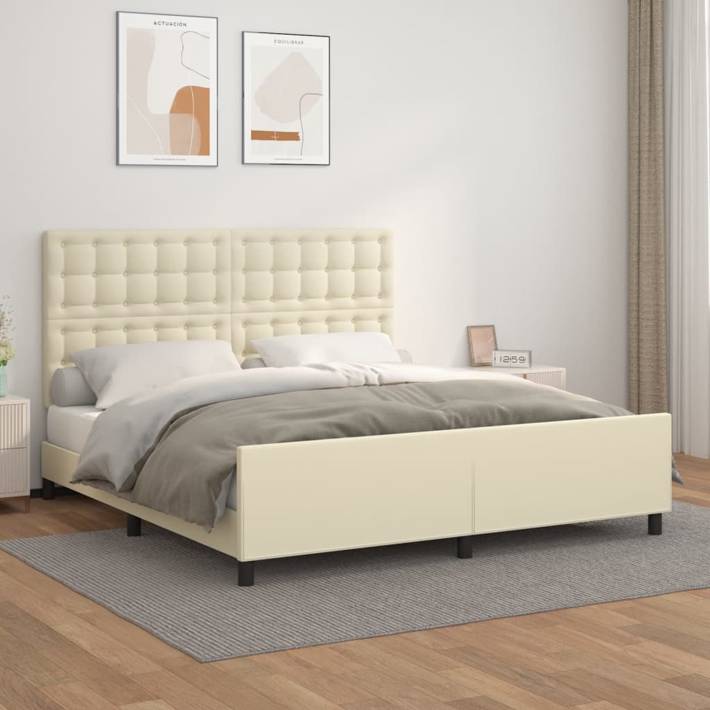 Bedframe met hoofdbord kunstleer crèmekleurig 160x200 cm – afbeelding 1
