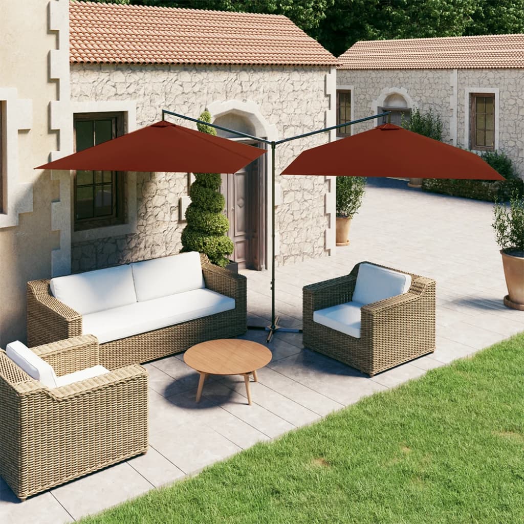 Parasol dubbel met stalen paal 600x300 cm terracottakleurig – afbeelding 1