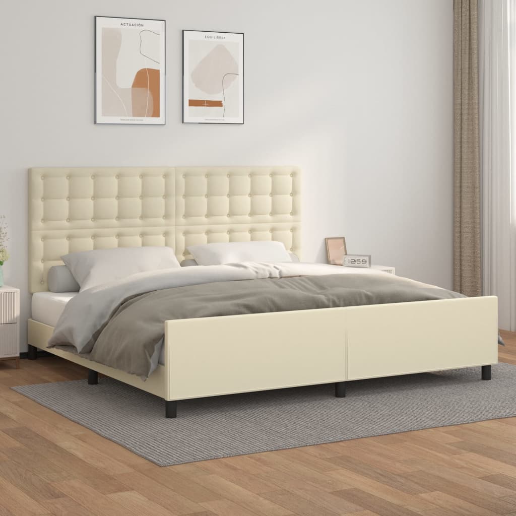 Bedframe met hoofdbord kunstleer crèmekleurig 200x200 cm – afbeelding 1