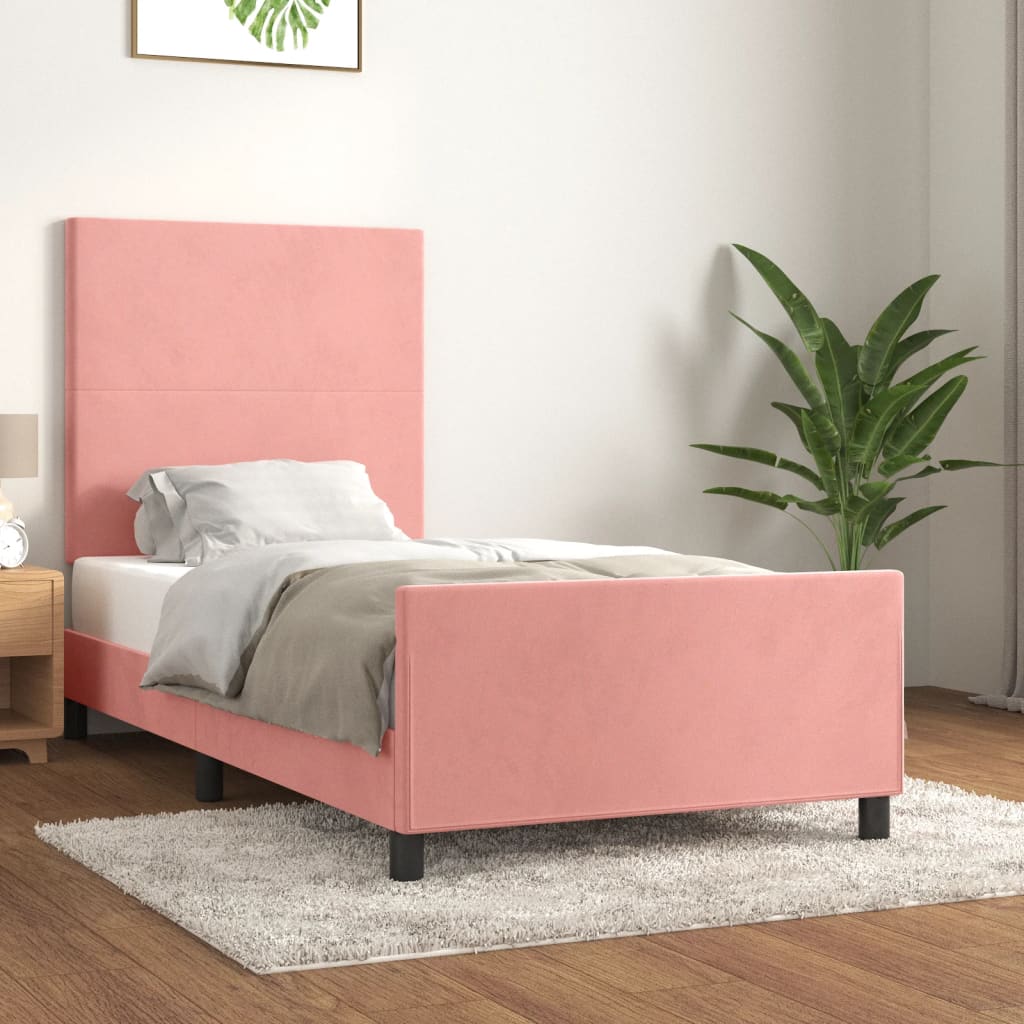 Bedframe met hoofdeinde fluweel roze 90x200 cm – afbeelding 1