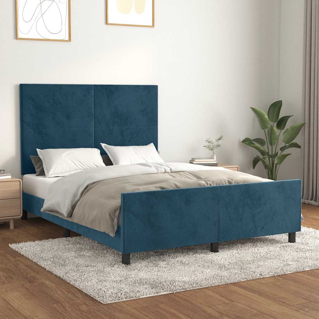 Bedframe zonder matras 140x190 cm fluweel donkerblauw – afbeelding 1