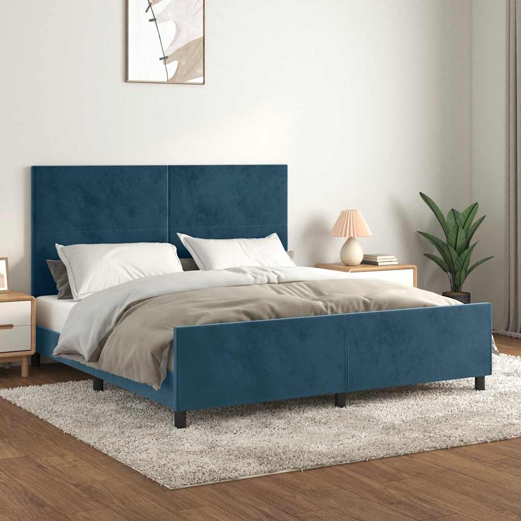 Bedframe zonder matras 160x200 cm fluweel donkerblauw – afbeelding 1