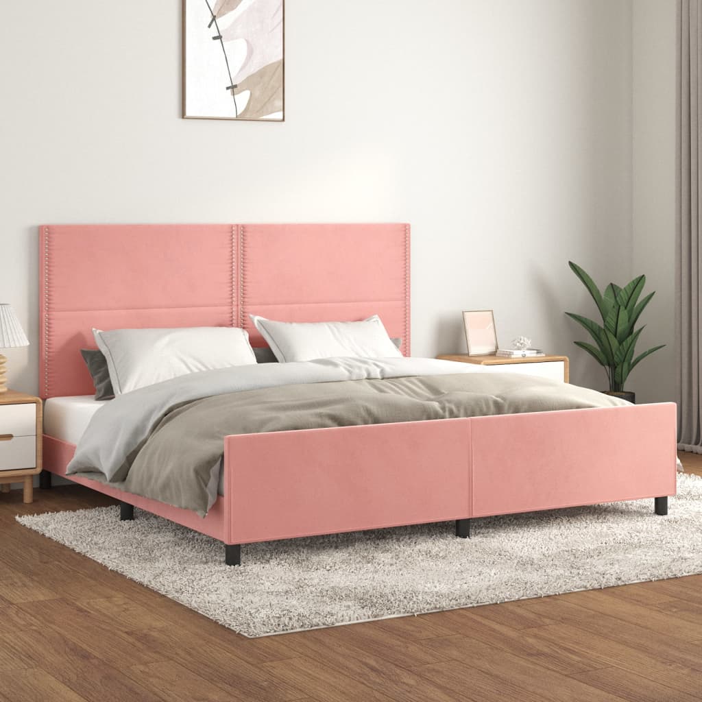 Bedframe met hoofdeinde fluweel roze 200x200 cm – afbeelding 1
