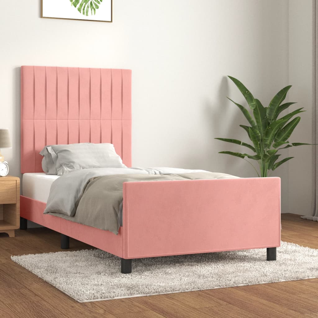 Bedframe met hoofdeinde fluweel roze 90x200 cm – afbeelding 1