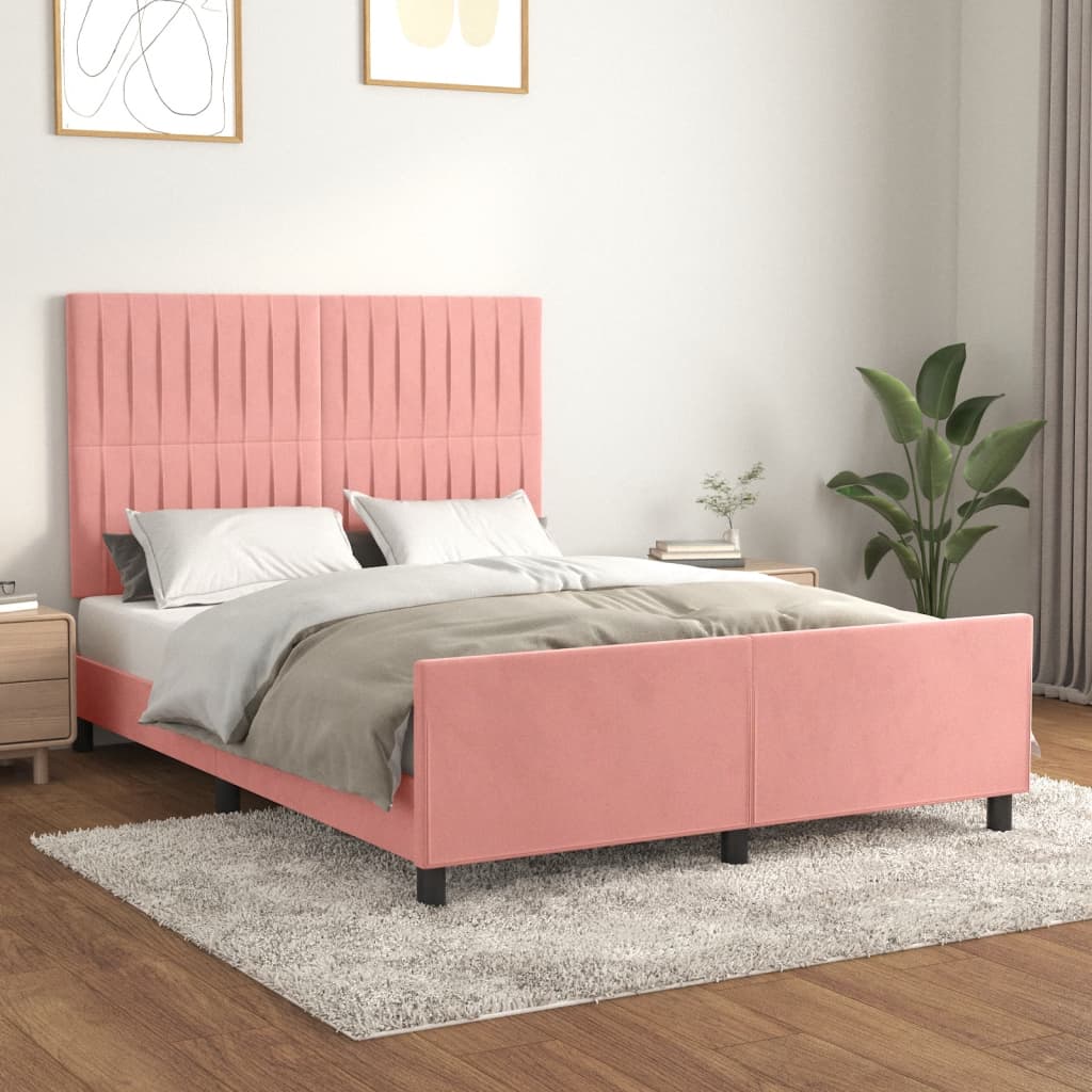 Bedframe met hoofdeinde fluweel roze 140x190 cm – afbeelding 1