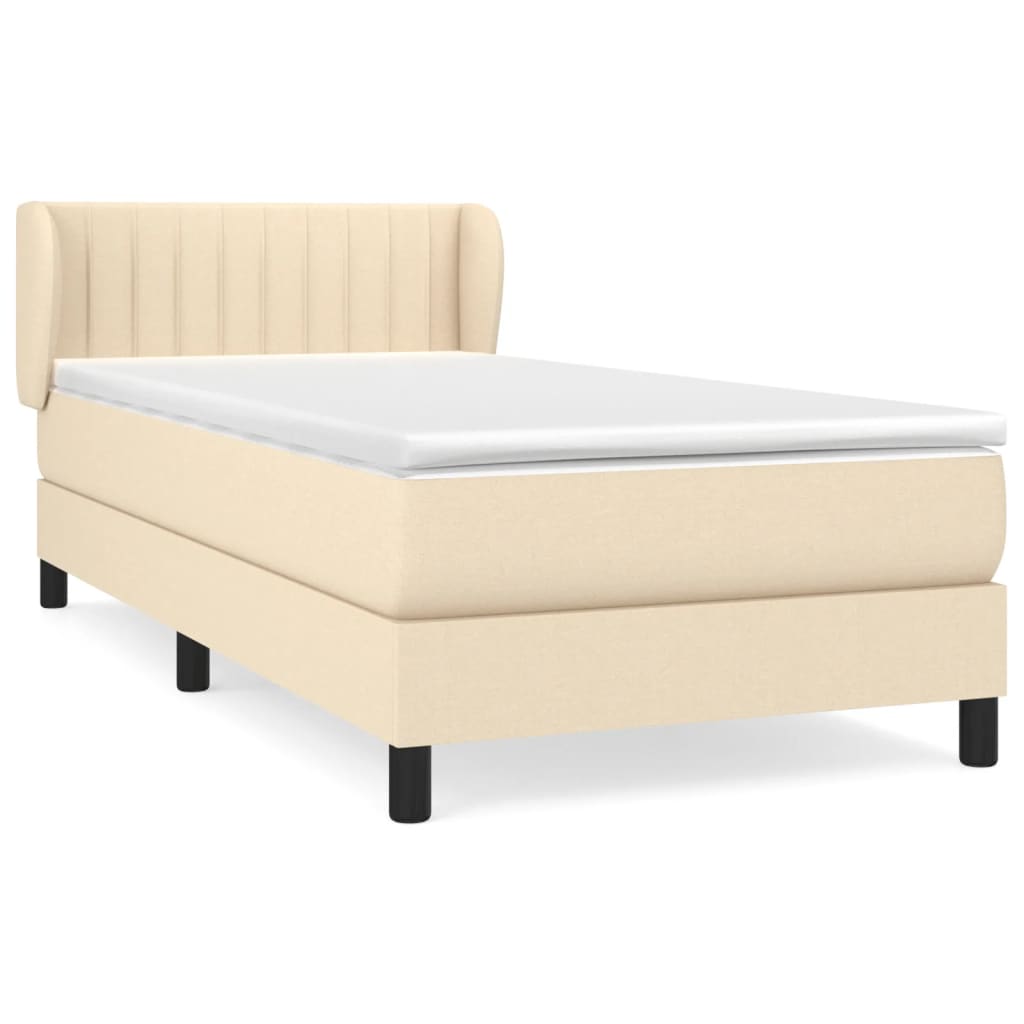 Boxspring met matras stof crèmekleurig 90x190 cm – afbeelding 2