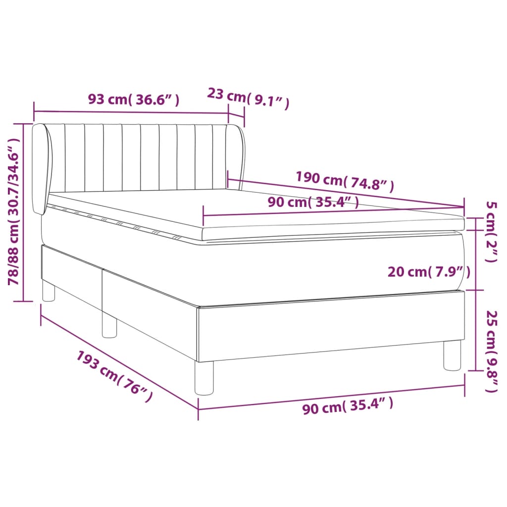 Boxspring met matras stof crèmekleurig 90x190 cm – afbeelding 7