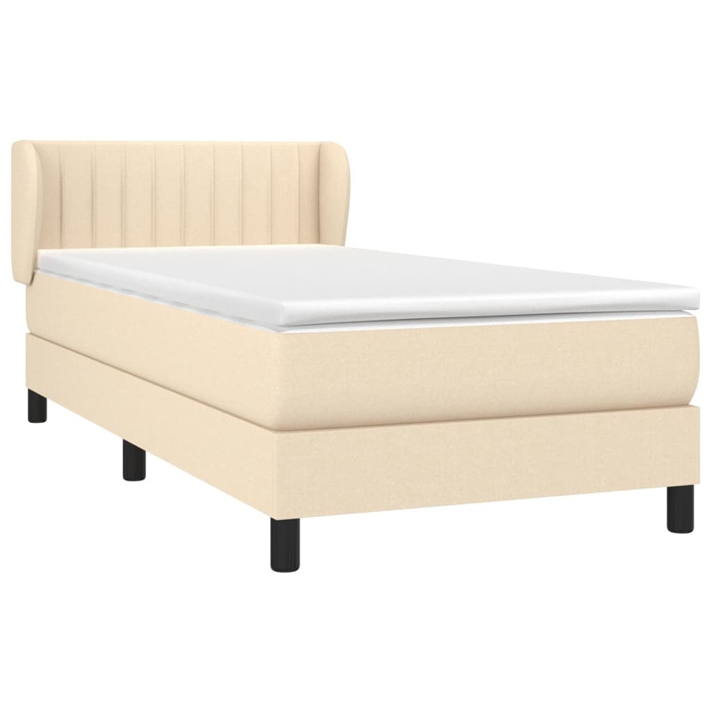 Boxspring met matras stof crèmekleurig 90x200 cm – afbeelding 3