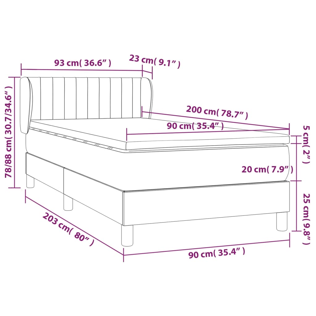 Boxspring met matras stof crèmekleurig 90x200 cm – afbeelding 7
