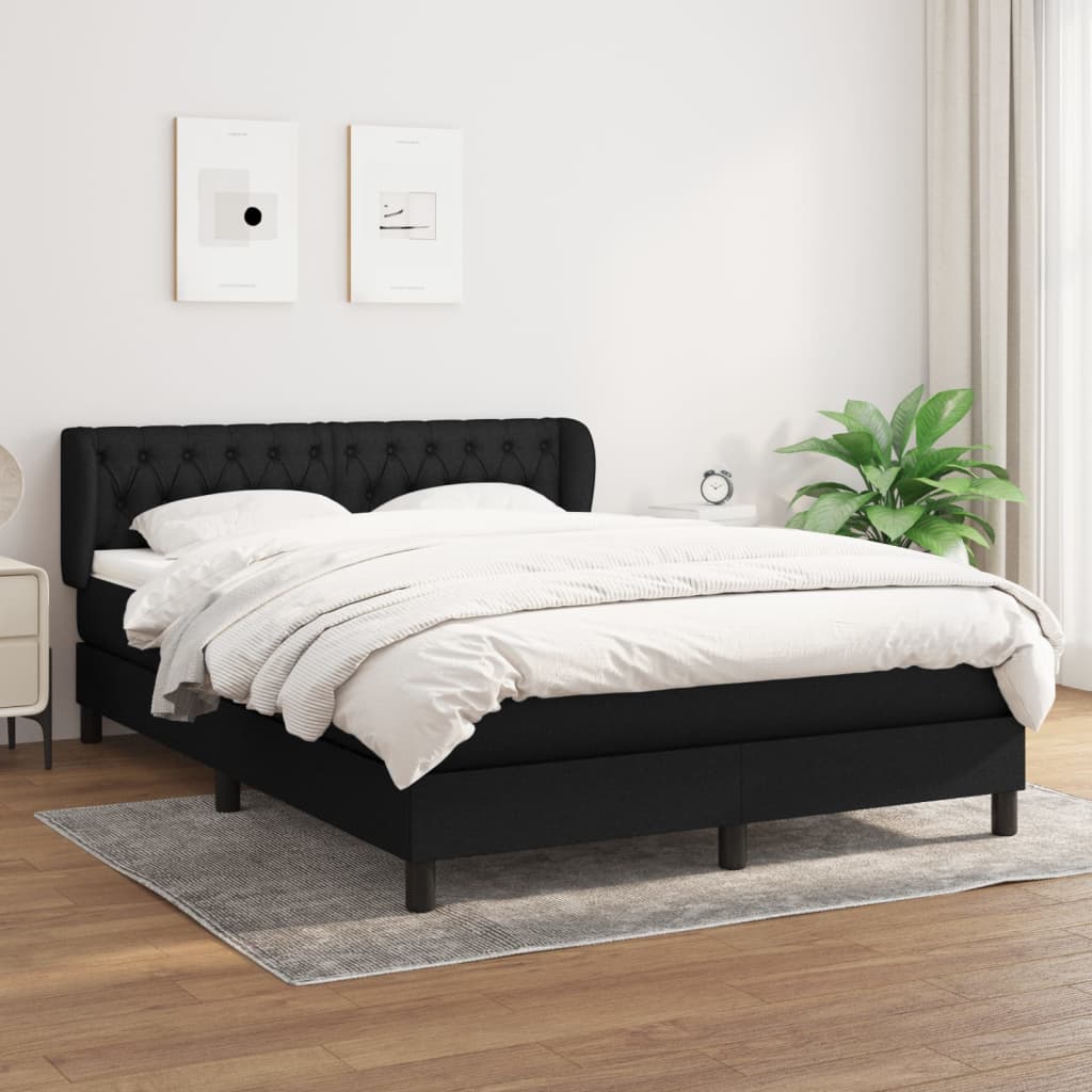 Boxspring met matras stof zwart 140x200 cm – afbeelding 1