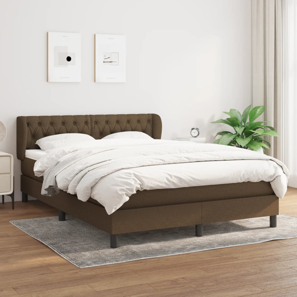 Boxspring met matras stof donkerbruin 140x200 cm – afbeelding 1