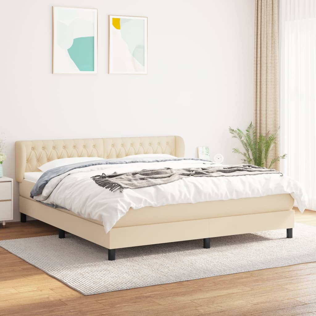 Boxspring met matras stof crèmekleurig 180x200 cm – afbeelding 1