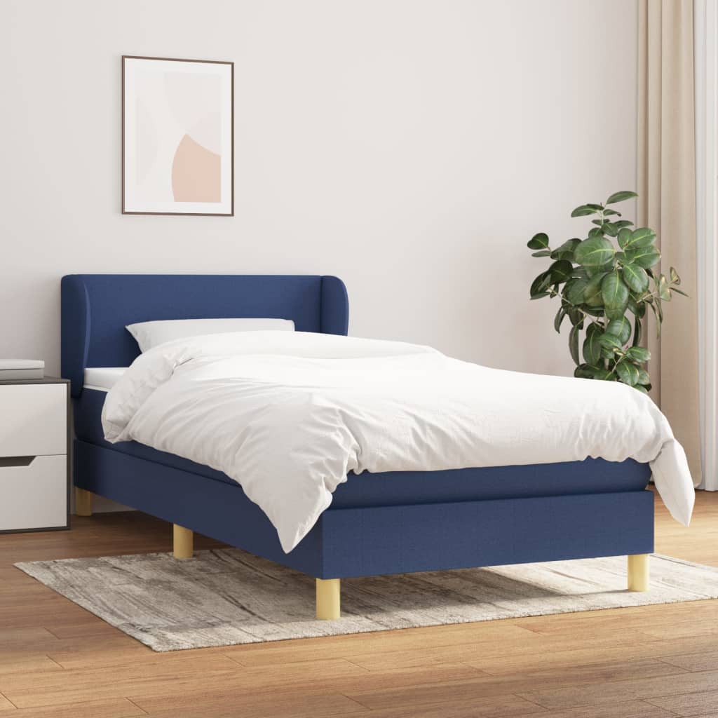 Boxspring met matras stof blauw 90x200 cm – afbeelding 1