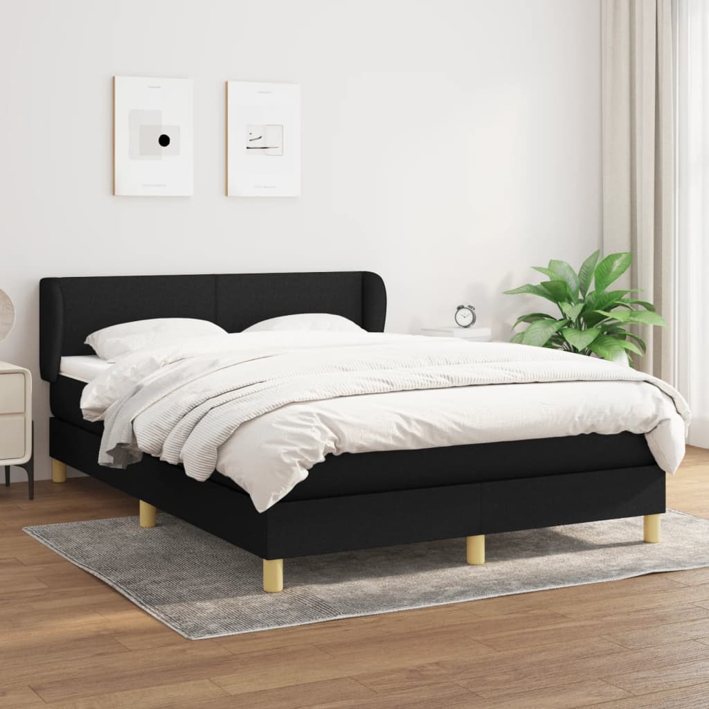 Boxspring met matras stof zwart 140x190 cm – afbeelding 1