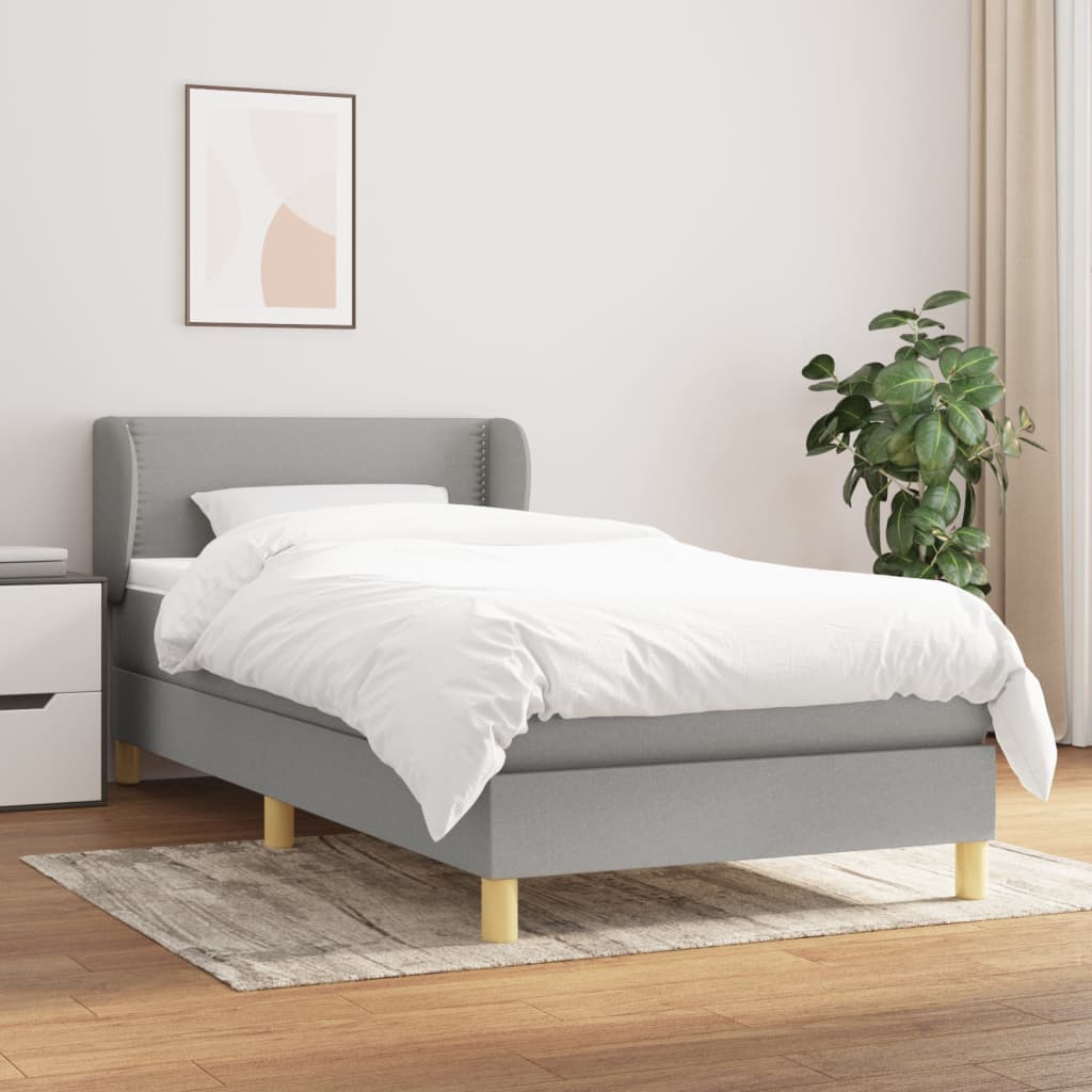Boxspring met matras stof lichtgrijs 90x190 cm – afbeelding 1