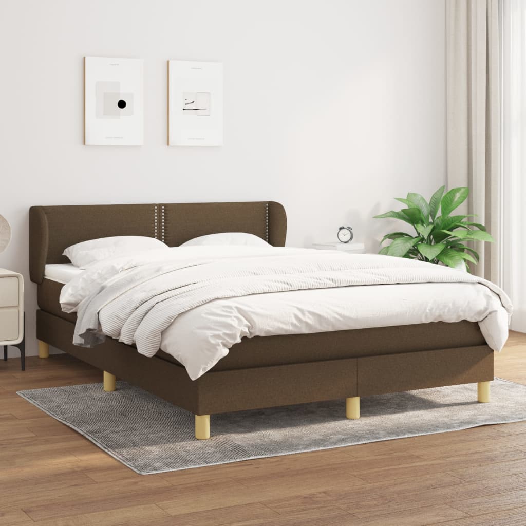 Boxspring met matras stof donkerbruin 140x200 cm – afbeelding 1