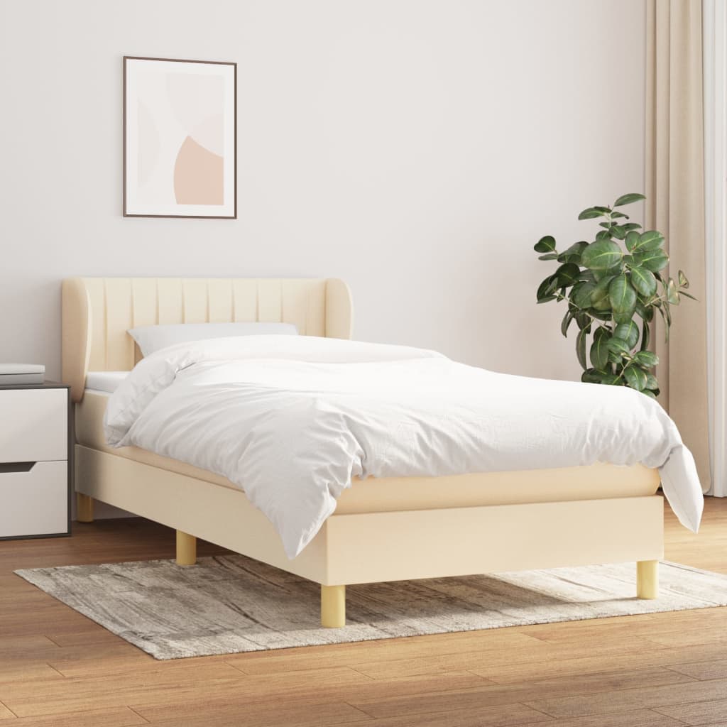 Boxspring met matras stof crèmekleurig 80x200 cm – afbeelding 1