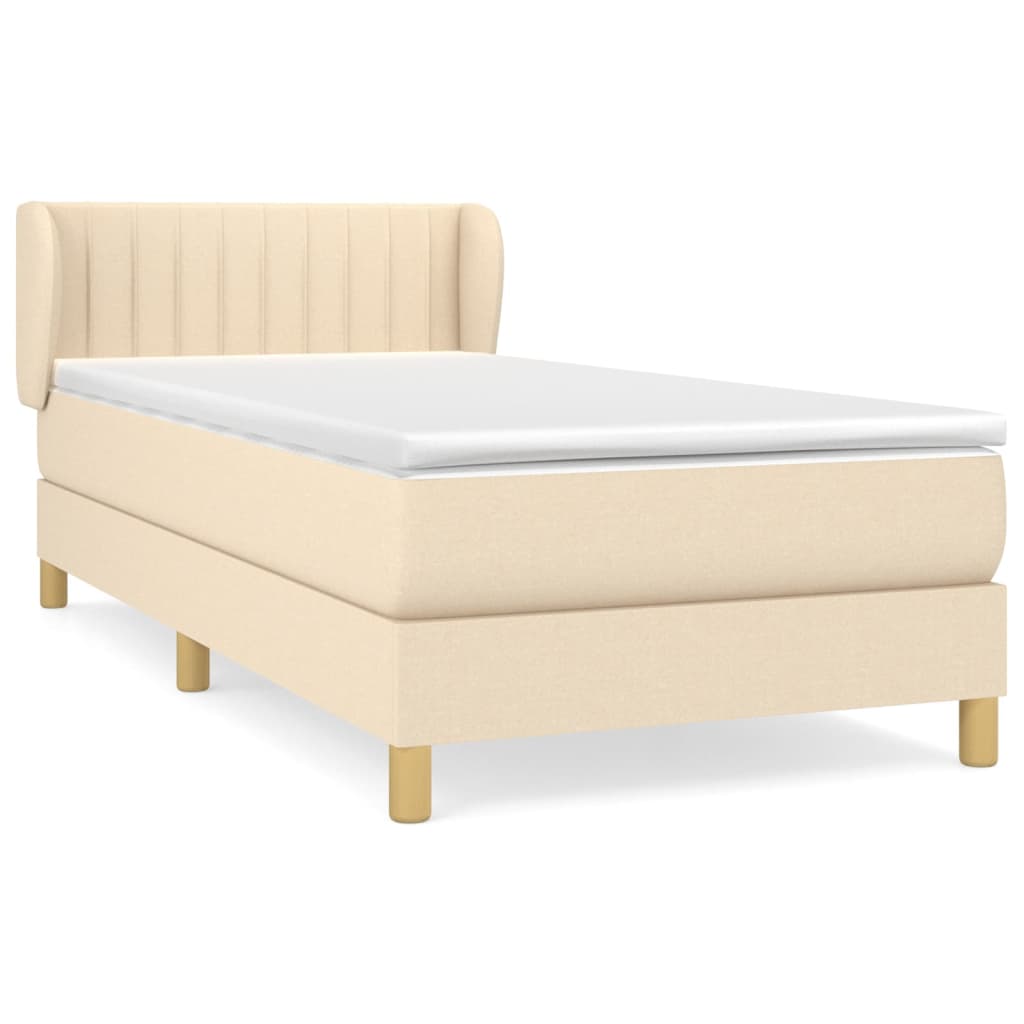 Boxspring met matras stof crèmekleurig 90x190 cm – afbeelding 2