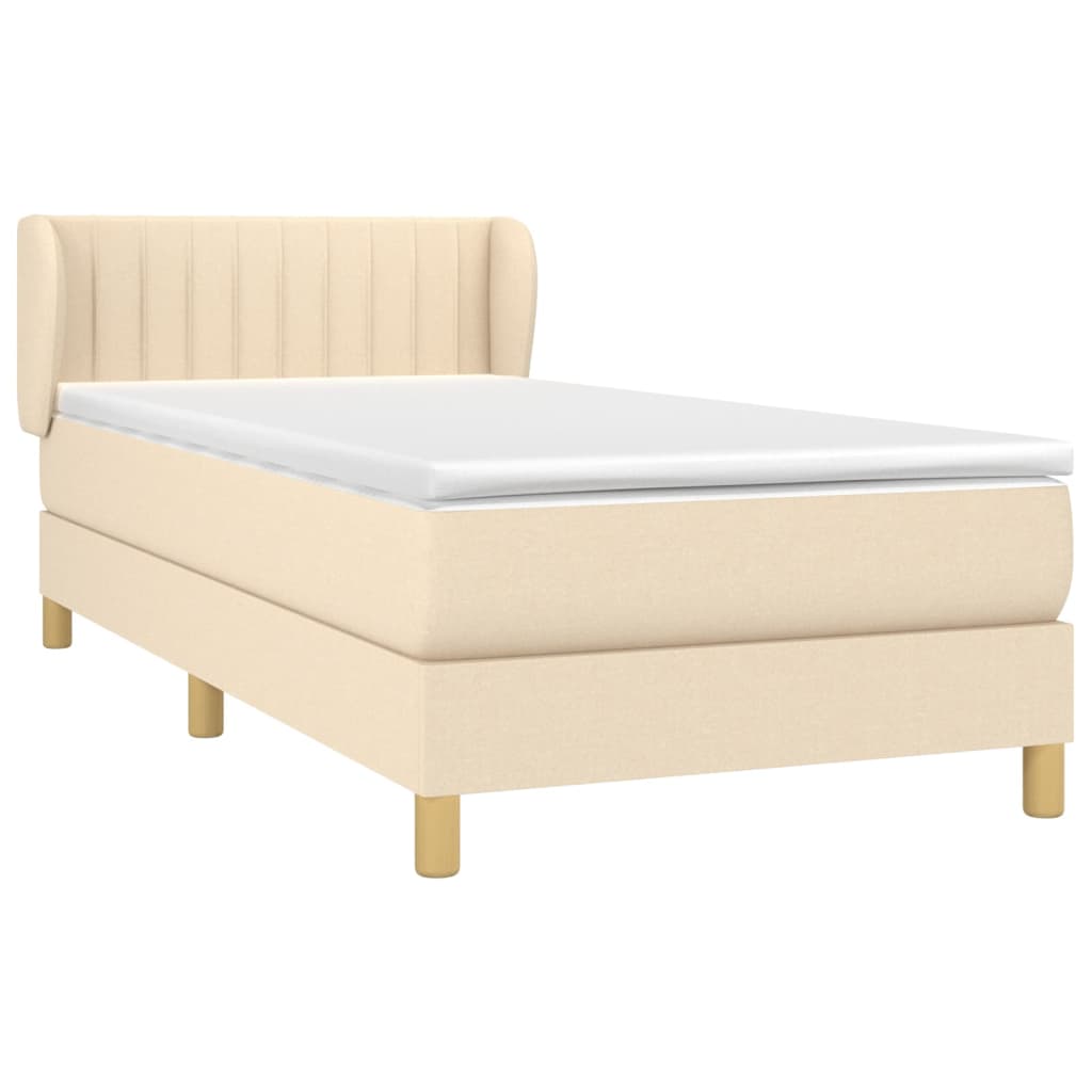 Boxspring met matras stof crèmekleurig 90x190 cm – afbeelding 3