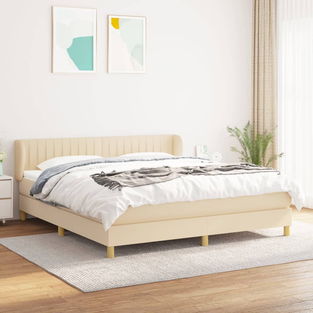 Boxspring met matras stof crèmekleurig 160x200 cm – afbeelding 1