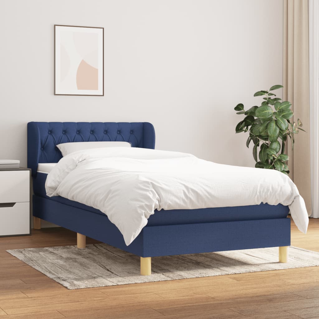 Boxspring met matras stof blauw 90x190 cm – afbeelding 1
