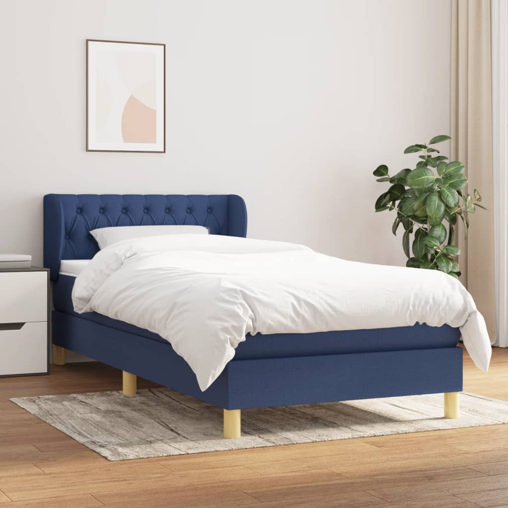 Boxspring met matras stof blauw 90x200 cm – afbeelding 1