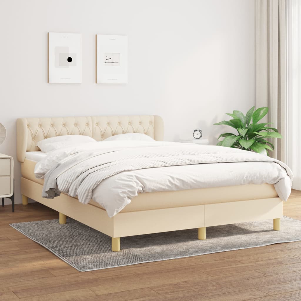 Boxspring met matras stof crèmekleurig 140x190 cm – afbeelding 1