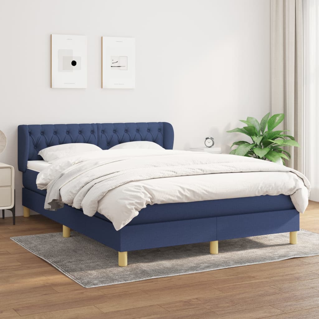 Boxspring met matras stof blauw 140x190 cm – afbeelding 1