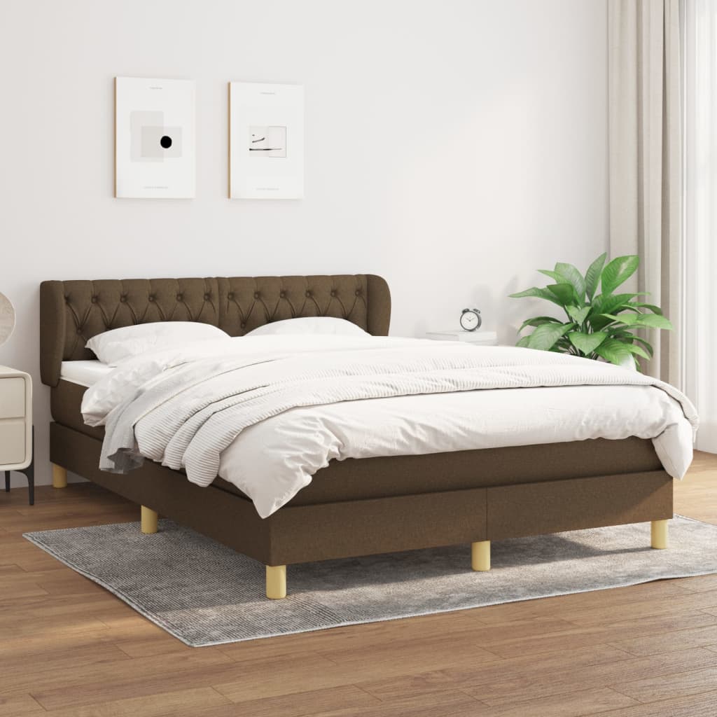Boxspring met matras stof donkerbruin 140x200 cm – afbeelding 1