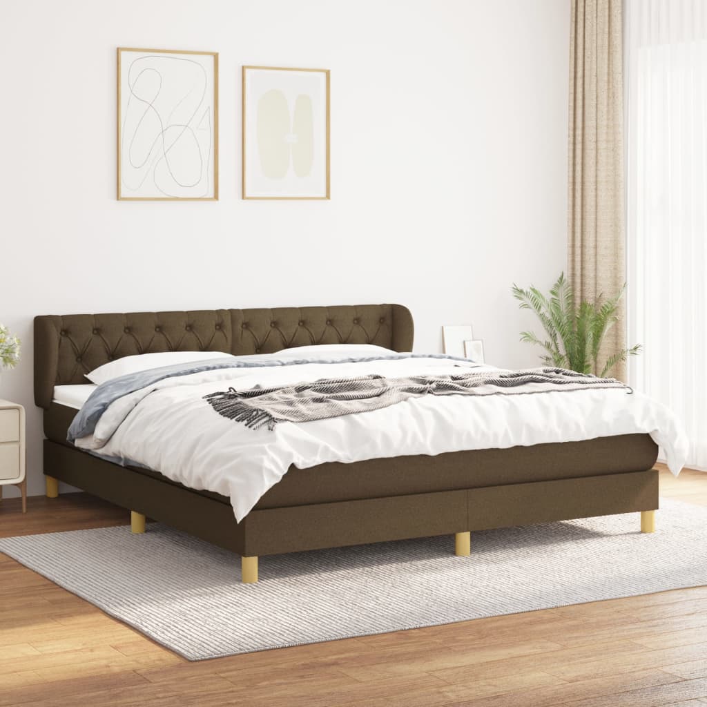 Boxspring met matras stof donkerbruin 160x200 cm – afbeelding 1