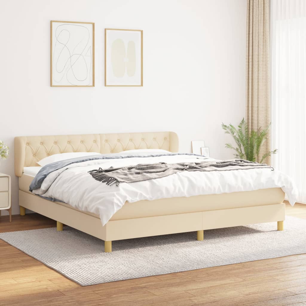 Boxspring met matras stof crèmekleurig 160x200 cm – afbeelding 1