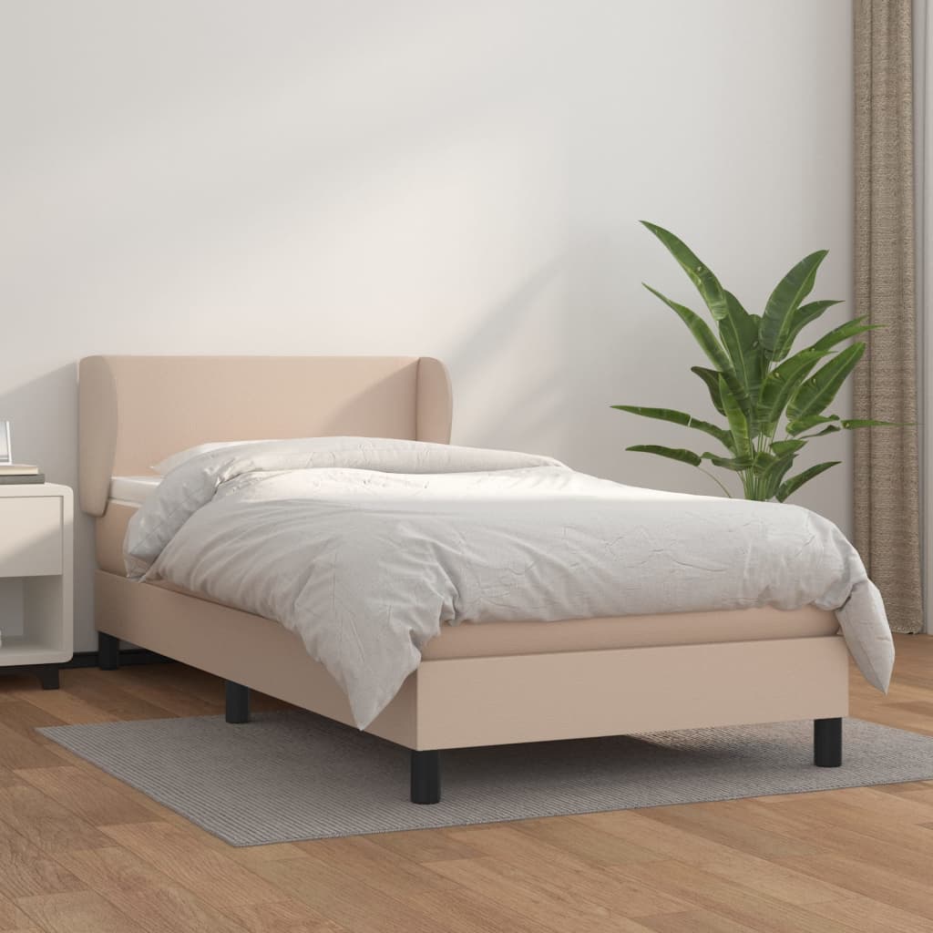 Boxspring met matras kunstleer cappuccinokleurig 90x200 cm – afbeelding 1