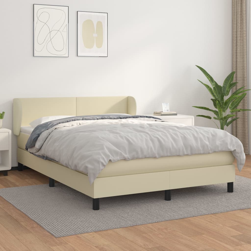Boxspring met matras kunstleer crèmekleurig 140x190 cm – afbeelding 1