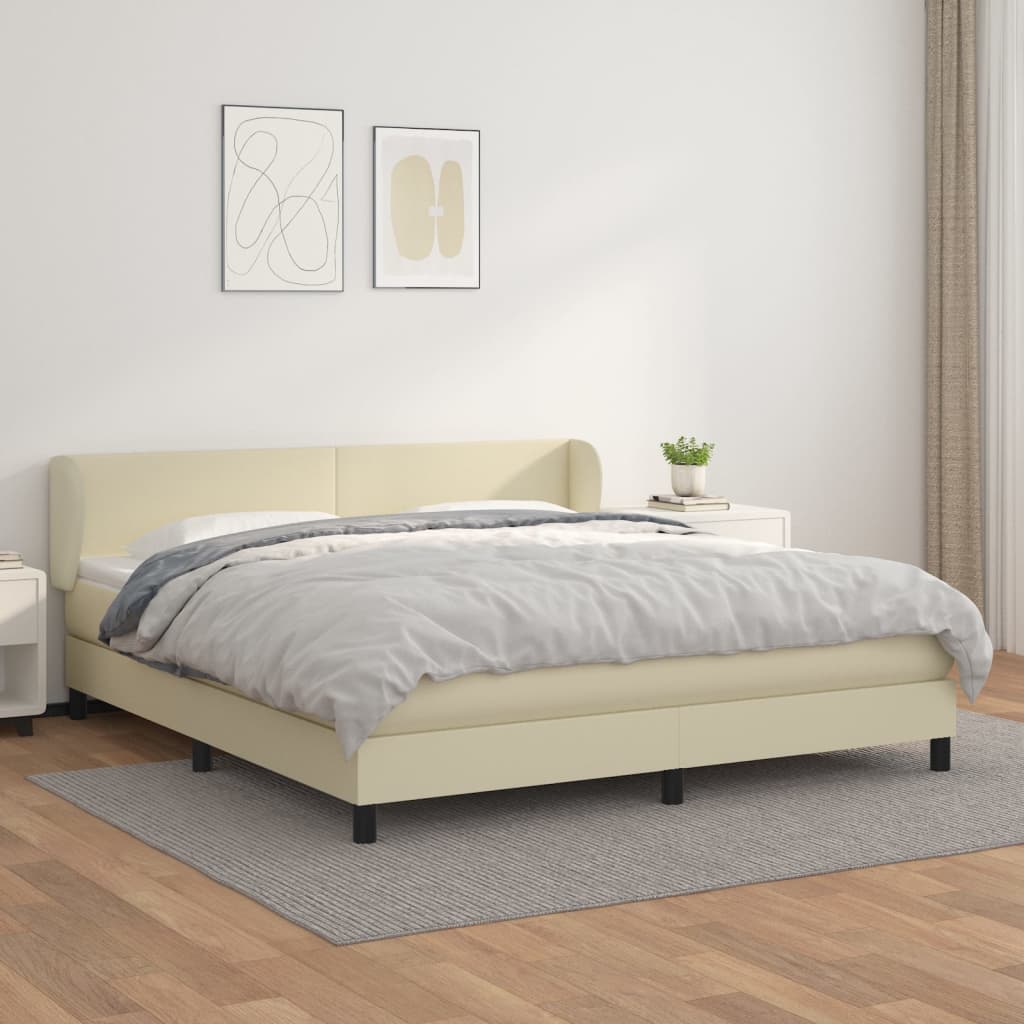 Boxspring met matras kunstleer crèmekleurig 160x200 cm – afbeelding 1