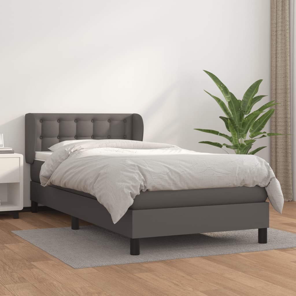 Boxspring met matras kunstleer grijs 80x200 cm – afbeelding 1