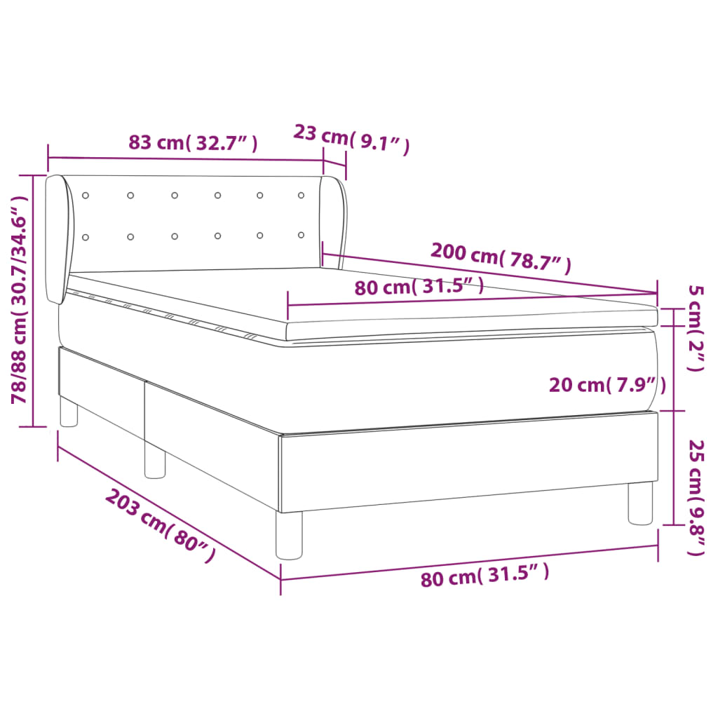 Boxspring met matras kunstleer grijs 80x200 cm – afbeelding 7