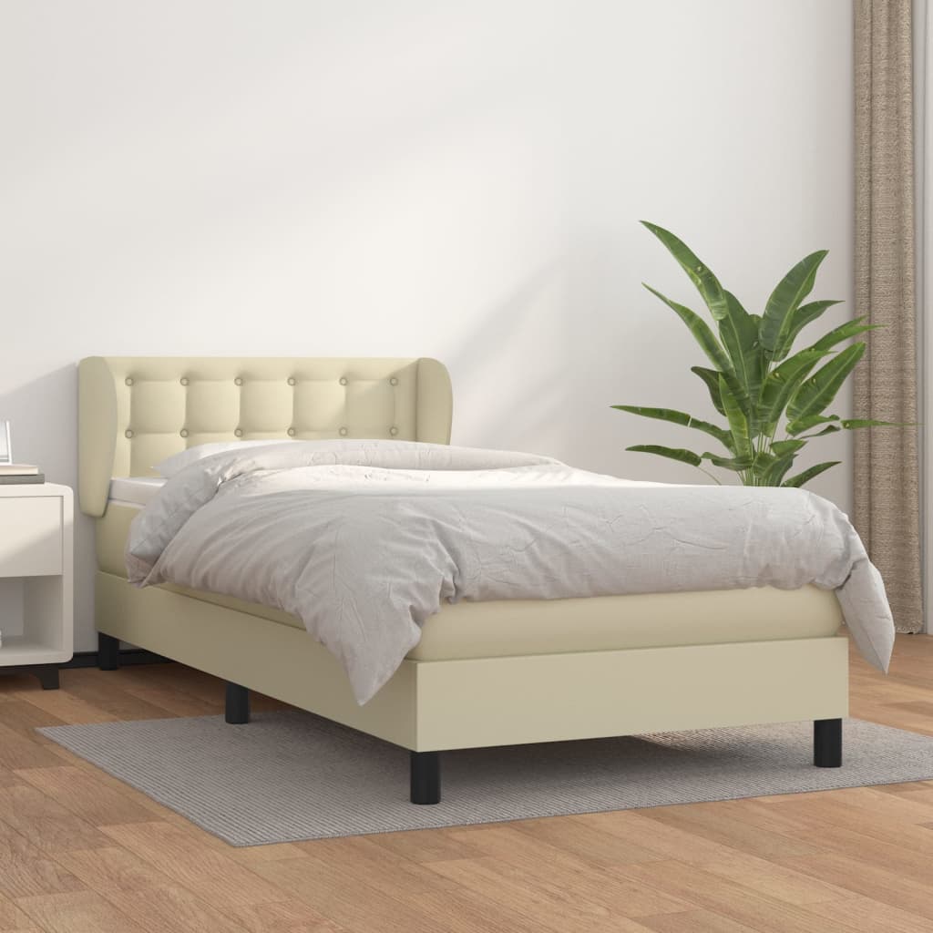 Boxspring met matras kunstleer crèmekleurig 90x190 cm – afbeelding 1