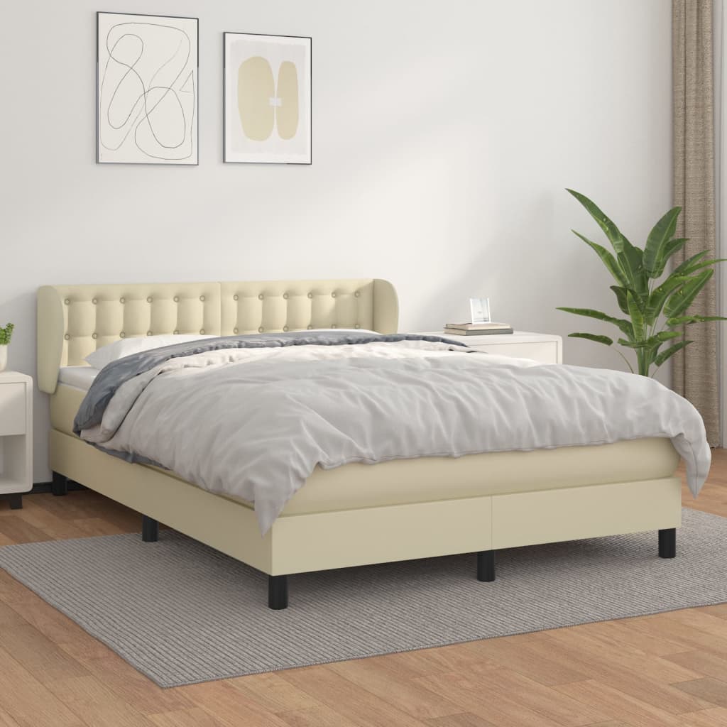 Boxspring met matras kunstleer crèmekleurig 140x190 cm – afbeelding 1