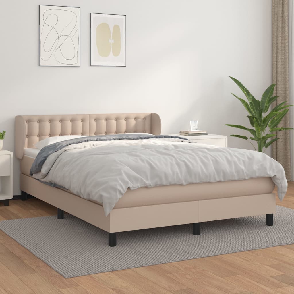 Boxspring met matras kunstleer cappuccinokleurig 140x200 cm – afbeelding 1