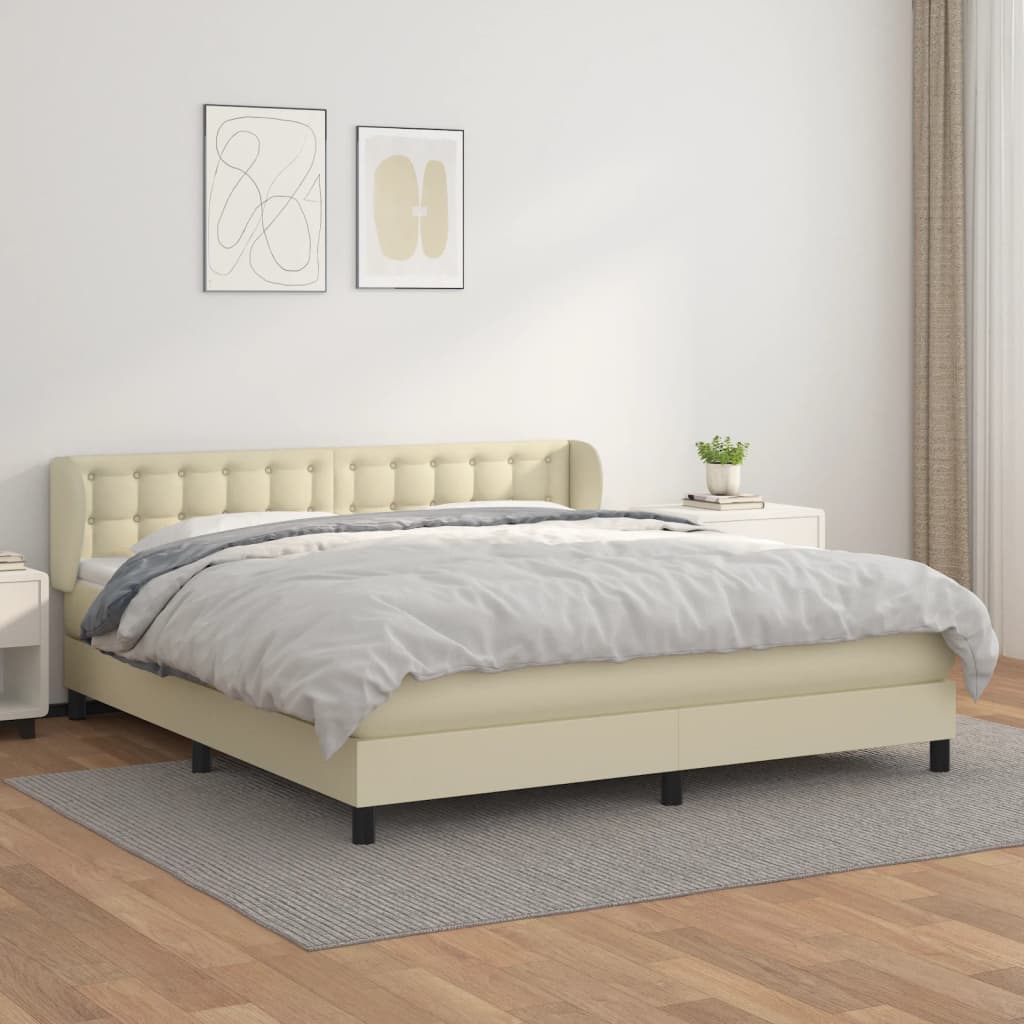 Boxspring met matras kunstleer crèmekleurig 160x200 cm – afbeelding 1