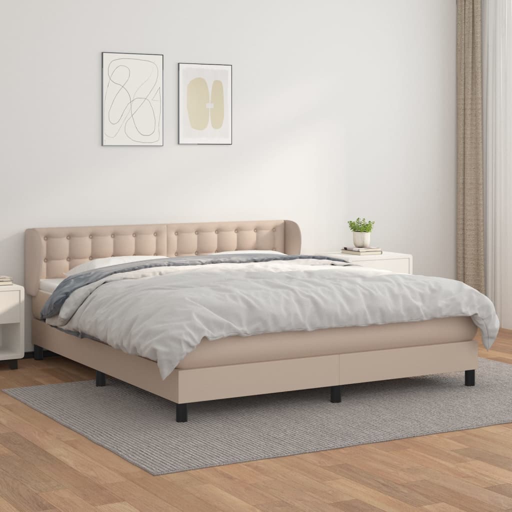Boxspring met matras kunstleer cappuccinokleurig 180x200 cm – afbeelding 1