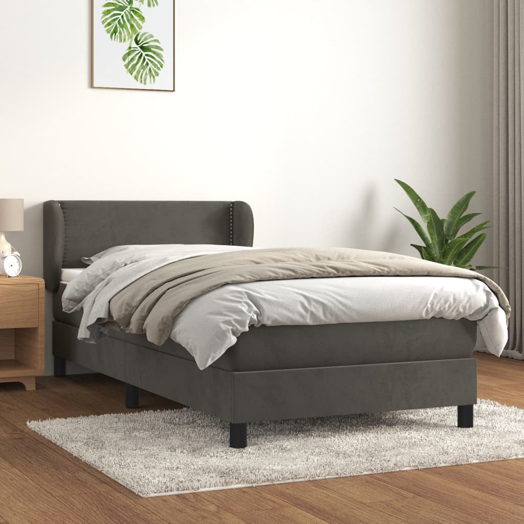 Boxspring met matras fluweel donkergrijs 90x200 cm – afbeelding 1