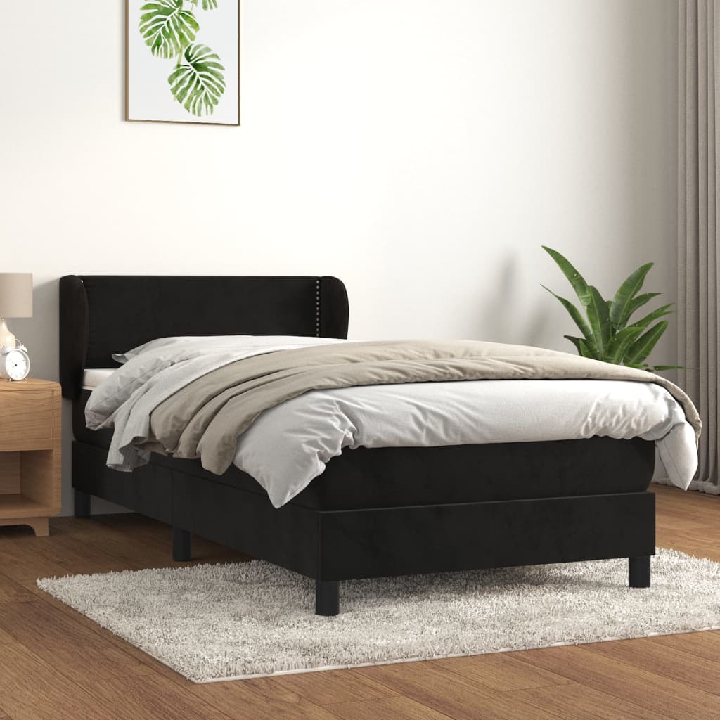 Boxspring met matras fluweel zwart 90x200 cm – afbeelding 1