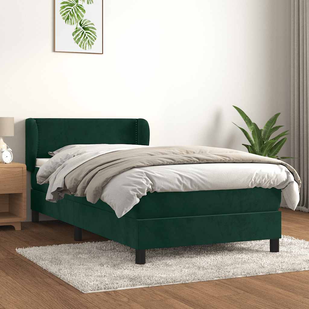 Boxspring met matras fluweel donkergroen 100x200 cm – afbeelding 1